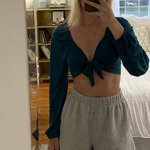 Tie-front cropped long sleeve